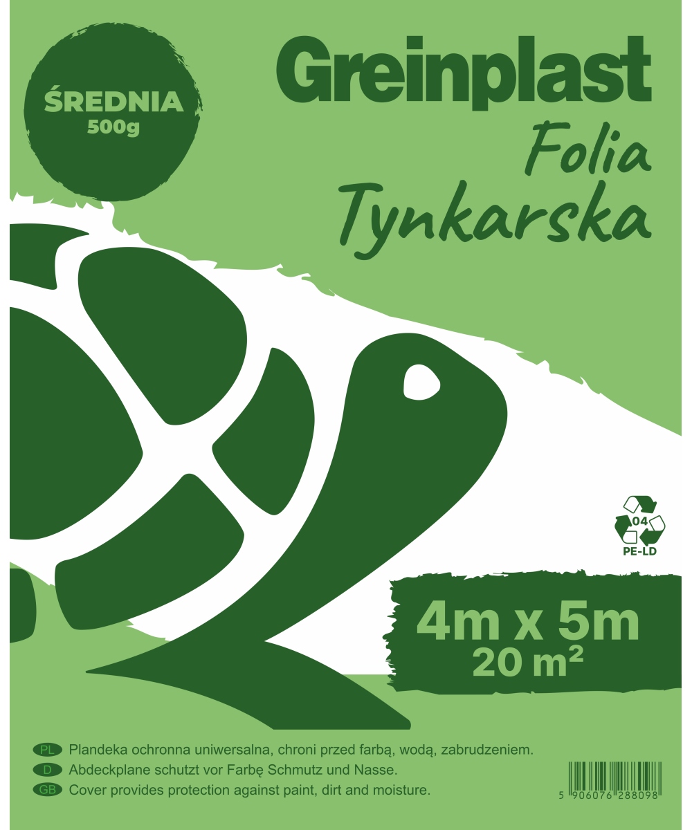 Folia tynkarska GREINPLAST 4×5 m średnia bezbarwna – 500 g